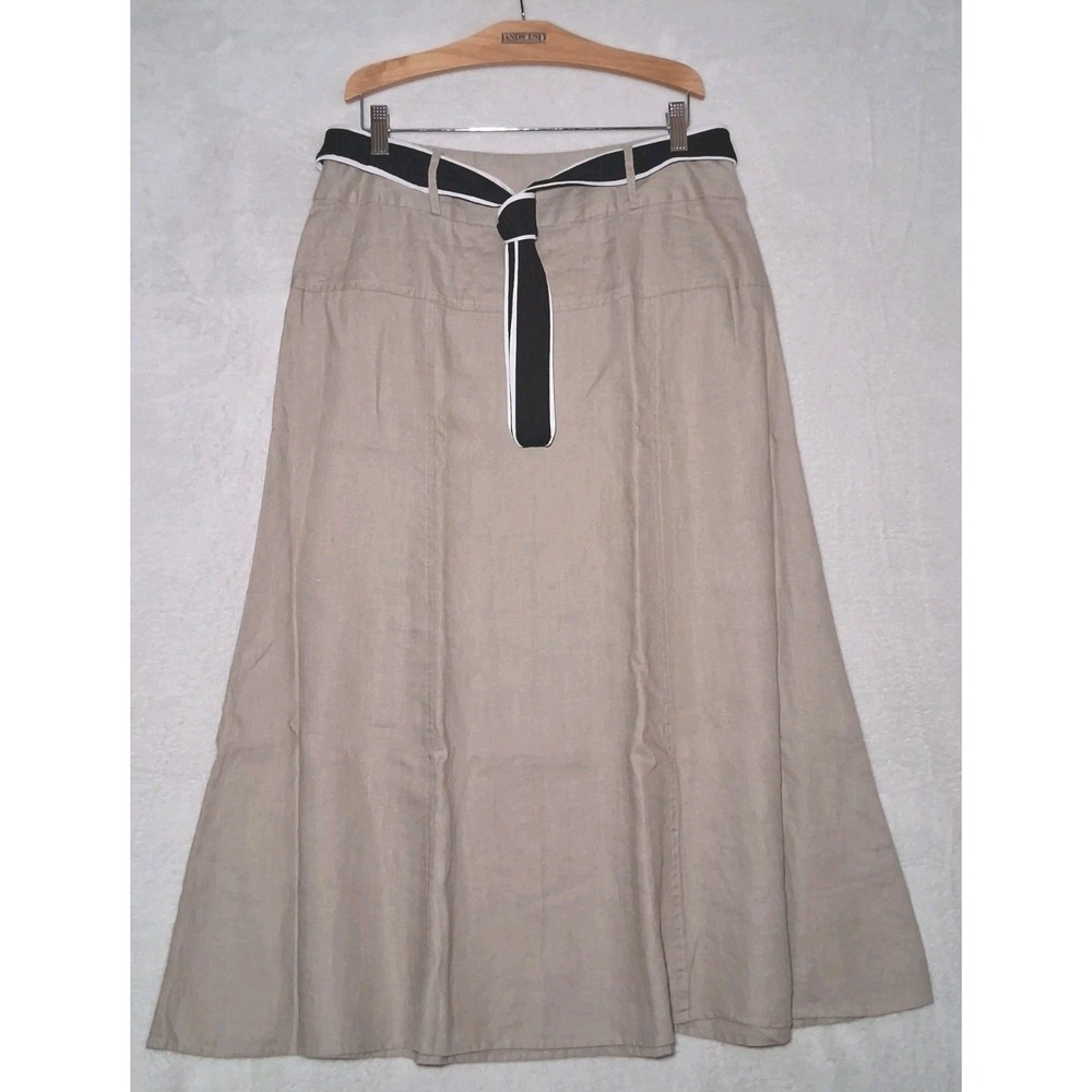 Richard Malcolm 100% Linen Midi Flare A-Line Skirt Size 10 Boho Cottage Coastal